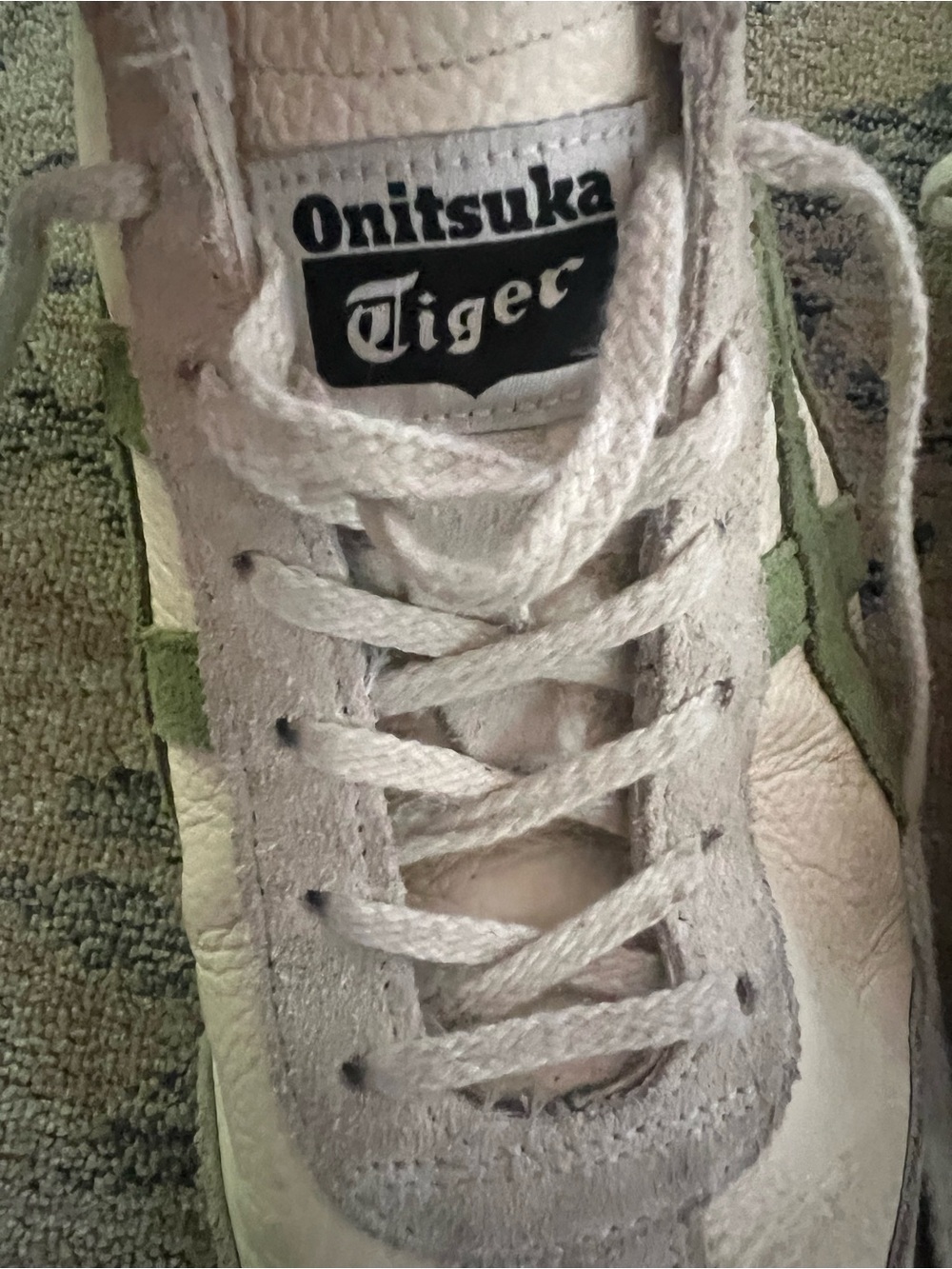 Onitsuka Tiger by Asics Kids White Sneakers with Light Green Stripes